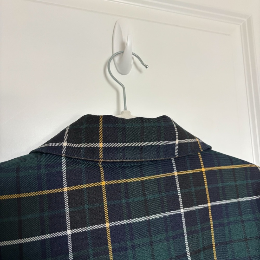 J. Crew Collection Green Navy Tartan Plaid Classic Belted Wool Blend Trench Coat - Picture 6 of 7